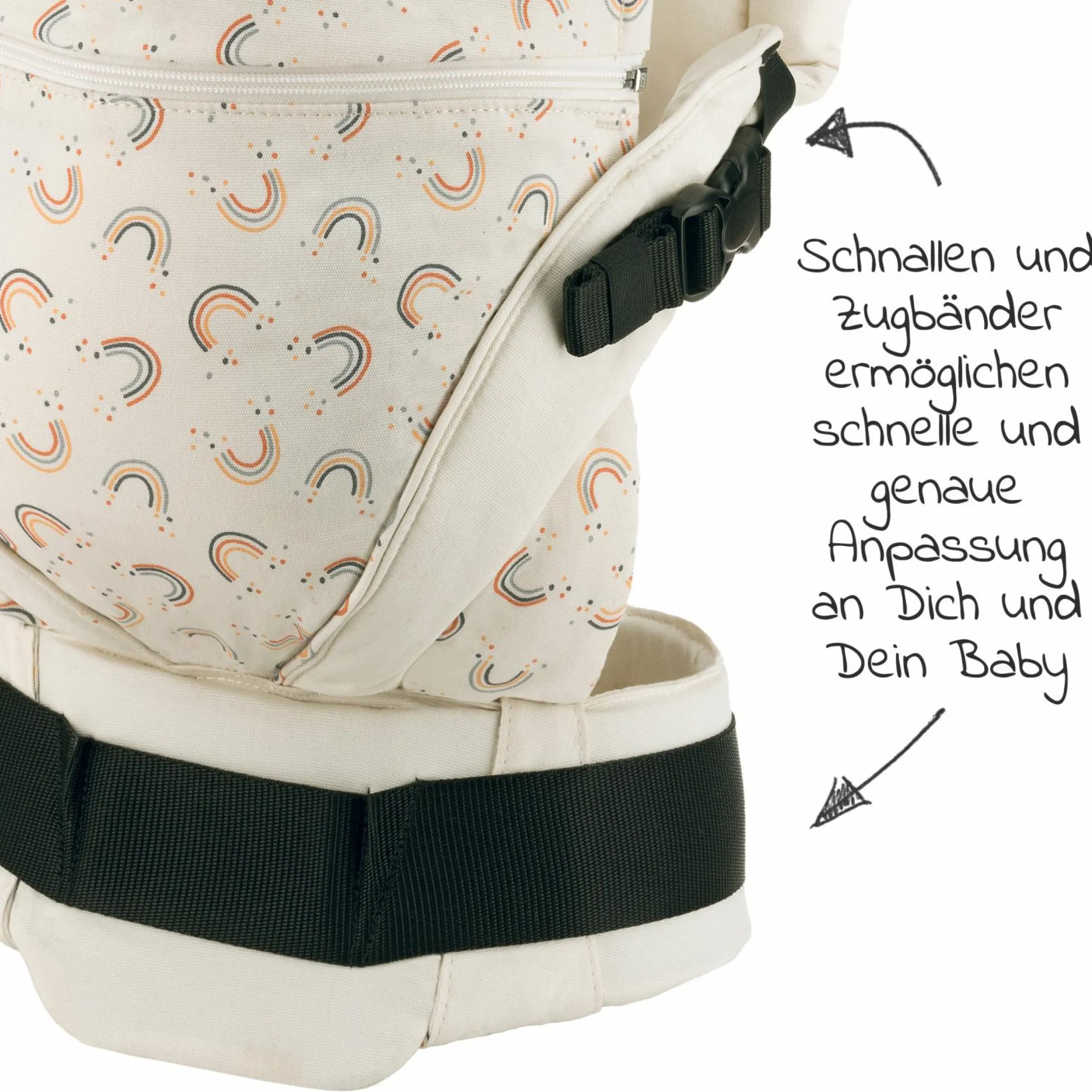 Babytrage XT für Neugeborene ab 3,5 kg - 20 kg mit 3 Tragepositionen aus 100% Bio-Baumwolle - RainbowDay - Sand Print