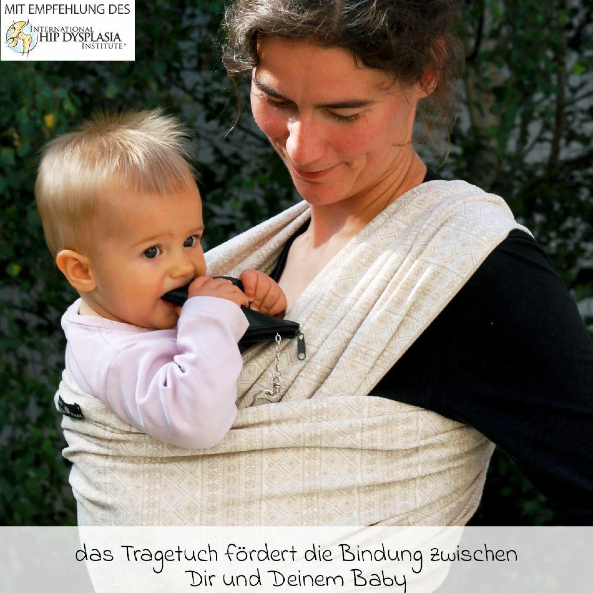 Babytragetuch ab Geburt - 3,5 kg - 20 kg - Anhock-Spreiz-Haltung, Bauch-, Rücken- und Hüfttrageweise, 100 % kbA-Baumwolle 68 x 520 cm - Prima - Natur