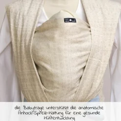 Babytragetuch ab Geburt - 3,5 kg - 20 kg - Anhock-Spreiz-Haltung, Bauch-, Rücken- und Hüfttrageweise, 100 % kbA-Baumwolle 68 x 520 cm - Prima - Natur