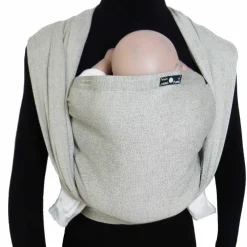 Babytragetuch ab Geburt - 3,5 kg - 20 kg - Anhock-Spreiz-Haltung, Bauch-, Rücken- und Hüfttrageweise, 100 % kbA-Baumwolle 68 x 470 cm - Silber