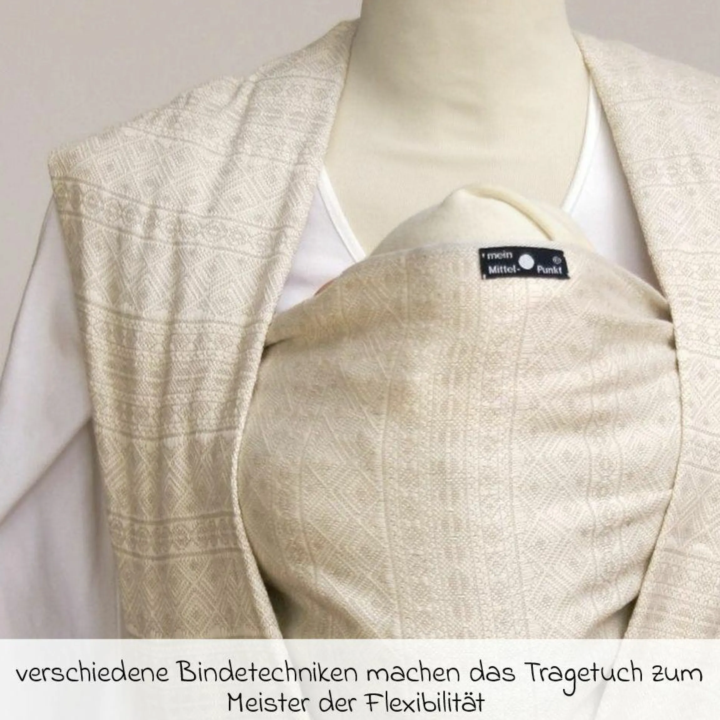 Babytragetuch ab Geburt - 3,5 kg - 20 kg - Anhock-Spreiz-Haltung, Bauch-, Rücken- und Hüfttrageweise, 100 % kbA-Baumwolle 68 x 470 cm - Prima - Natur