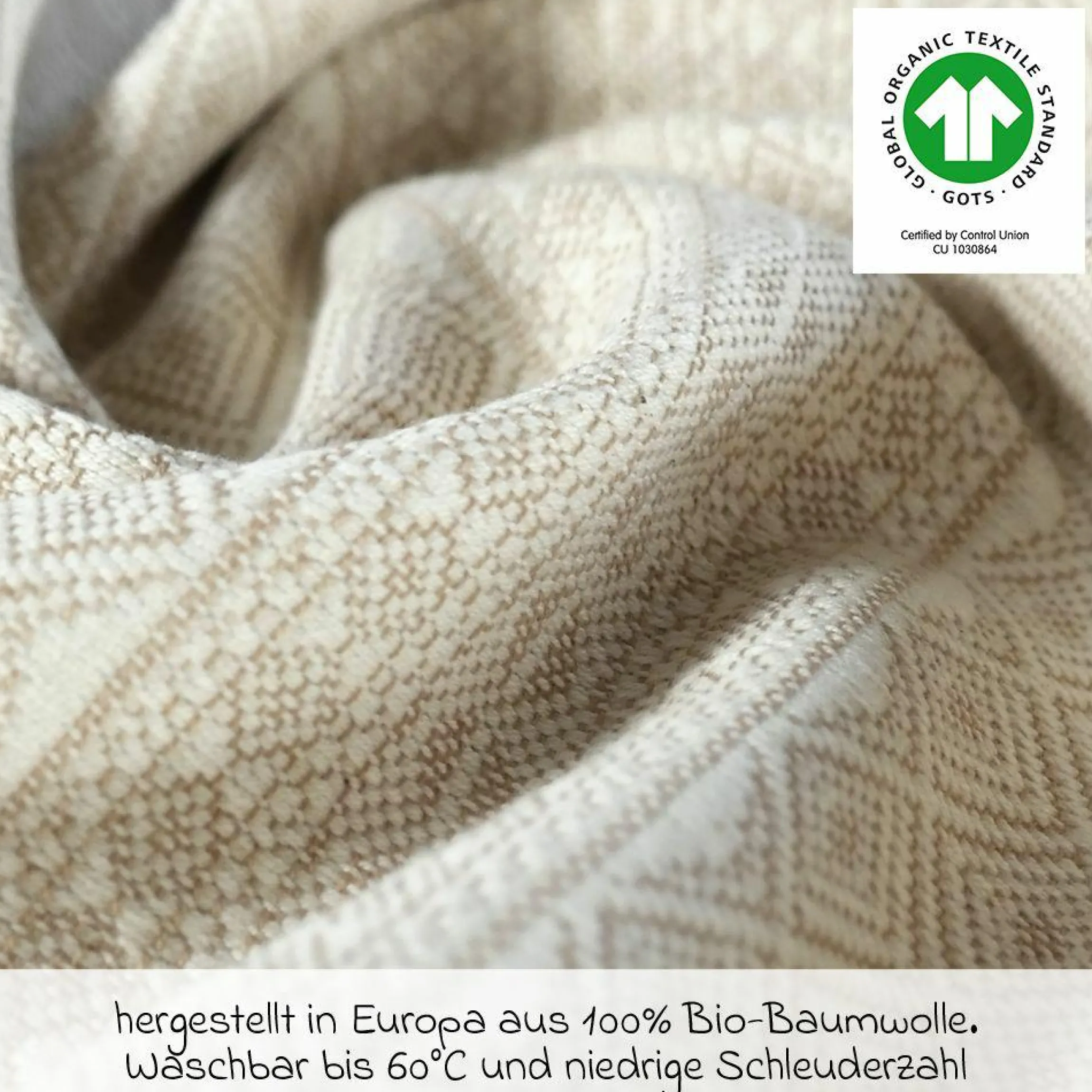 Babytragetuch ab Geburt - 3,5 kg - 20 kg - Anhock-Spreiz-Haltung, Bauch-, Rücken- und Hüfttrageweise, 100 % kbA-Baumwolle 68 x 470 cm - Prima - Natur
