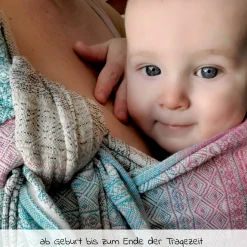 Babytragetuch ab Geburt - 3,5 kg - 20 kg - Anhock-Spreiz-Haltung, Bauch-, Rücken- und Hüfttrageweise, 100 % kbA-Baumwolle 68 x 470 cm - Prima - Pastell