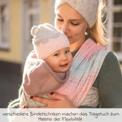 Babytragetuch ab Geburt - 3,5 kg - 20 kg - Anhock-Spreiz-Haltung, Bauch-, Rücken- und Hüfttrageweise, 100 % kbA-Baumwolle 68 x 470 cm - Prima - Pastell