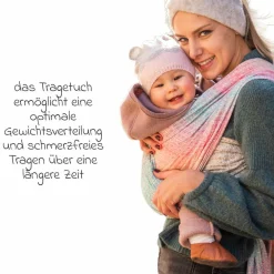 Babytragetuch ab Geburt - 3,5 kg - 20 kg - Anhock-Spreiz-Haltung, Bauch-, Rücken- und Hüfttrageweise, 100 % kbA-Baumwolle 68 x 520 cm - Prima - Pastell