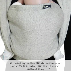 Babytragetuch ab Geburt - 3,5 kg - 20 kg - Anhock-Spreiz-Haltung, Bauch-, Rücken- und Hüfttrageweise, 100 % kbA-Baumwolle 68 x 520 cm - Silber