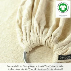 Babytragetuch DidySling ab Geburt - 3,5 kg - 20 kg - Anhock-Spreiz-Haltung, Bauch-, Rücken- und Hüfttrageweise, 100 % kbA-Baumwolle - Prima - Natur