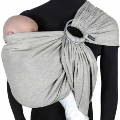 Babytragetuch DidySling ab Geburt - 3,5 kg - 20 kg - Anhock-Spreiz-Haltung, Bauch-, Rücken- und Hüfttrageweise, 100 % kbA-Baumwolle - Silber