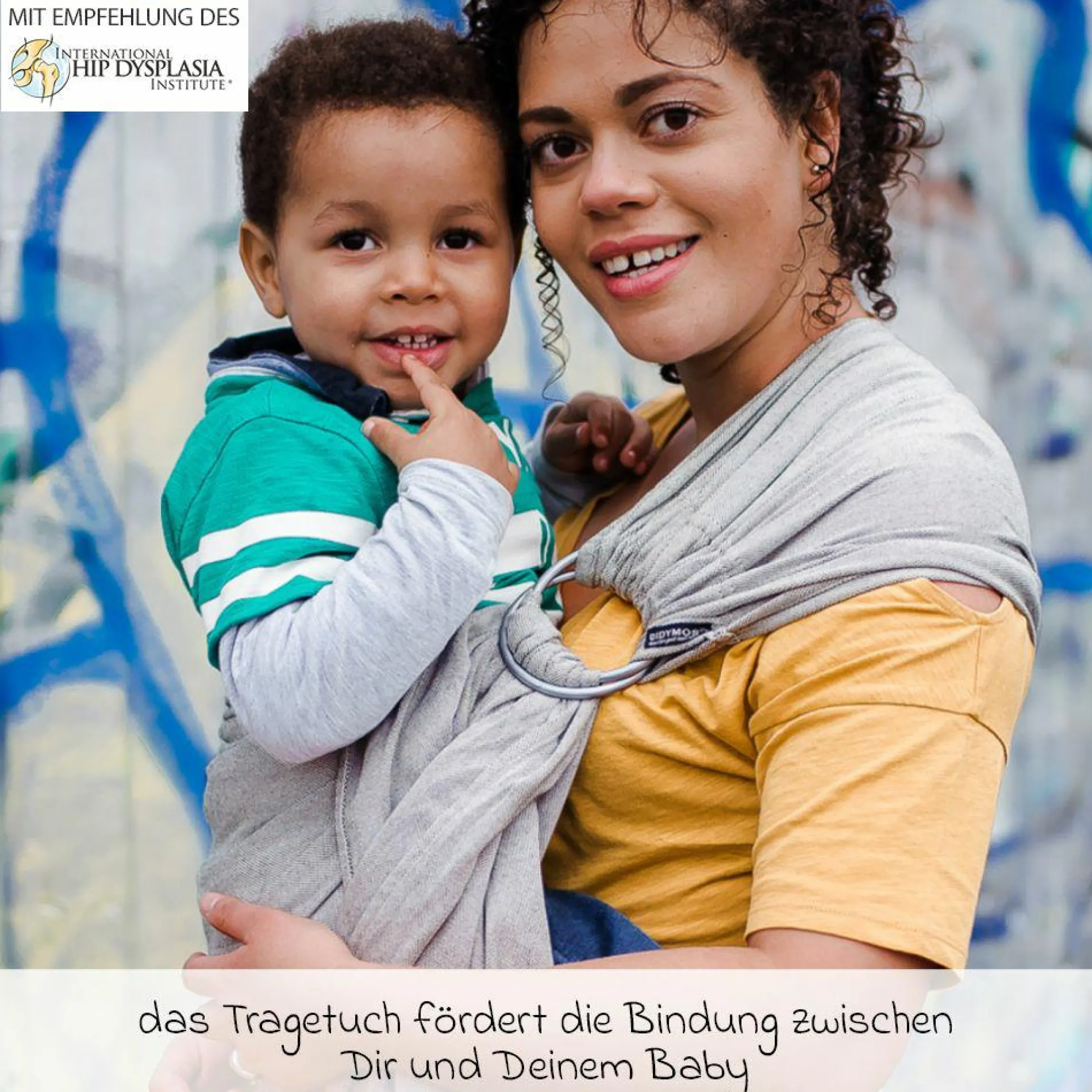 Babytragetuch DidySling ab Geburt - 3,5 kg - 20 kg - Anhock-Spreiz-Haltung, Bauch-, Rücken- und Hüfttrageweise, 100 % kbA-Baumwolle - Silber