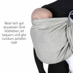 Babytragetuch DidySling ab Geburt - 3,5 kg - 20 kg - Anhock-Spreiz-Haltung, Bauch-, Rücken- und Hüfttrageweise, 100 % kbA-Baumwolle - Silber