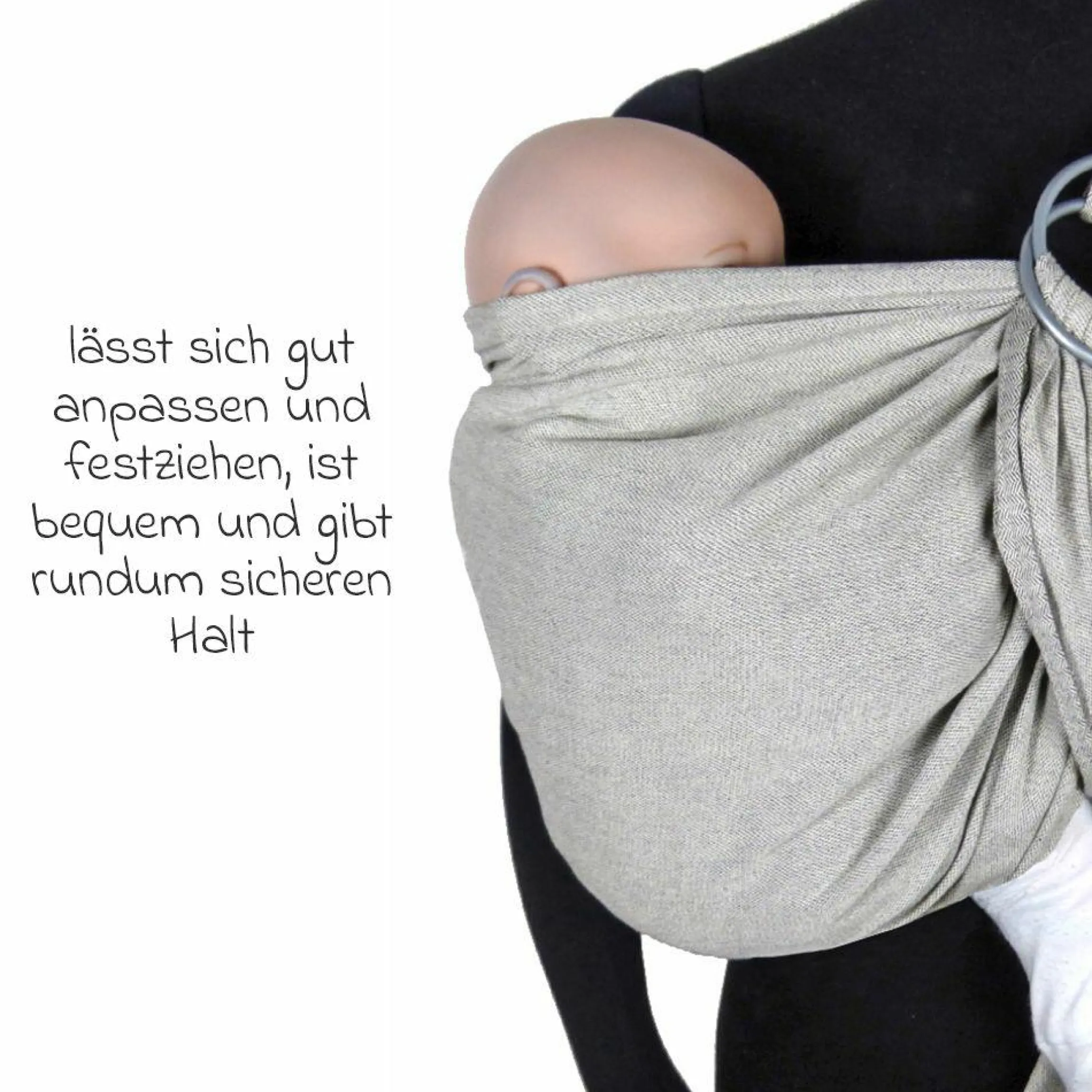 Babytragetuch DidySling ab Geburt - 3,5 kg - 20 kg - Anhock-Spreiz-Haltung, Bauch-, Rücken- und Hüfttrageweise, 100 % kbA-Baumwolle - Silber