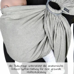 Babytragetuch DidySling ab Geburt - 3,5 kg - 20 kg - Anhock-Spreiz-Haltung, Bauch-, Rücken- und Hüfttrageweise, 100 % kbA-Baumwolle - Silber
