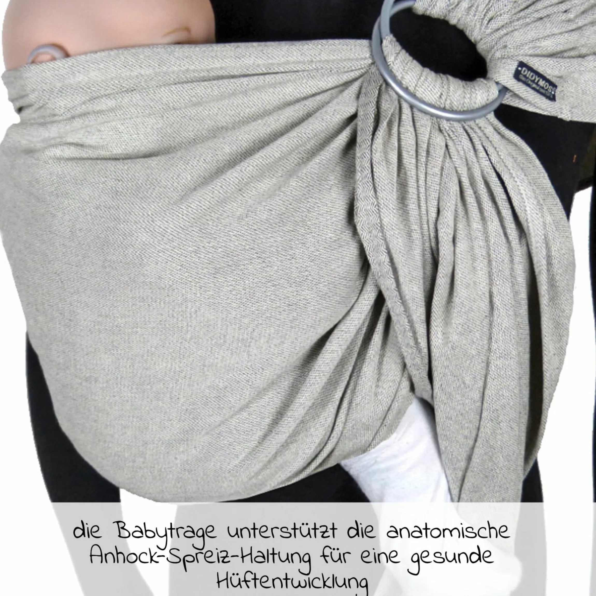 Babytragetuch DidySling ab Geburt - 3,5 kg - 20 kg - Anhock-Spreiz-Haltung, Bauch-, Rücken- und Hüfttrageweise, 100 % kbA-Baumwolle - Silber