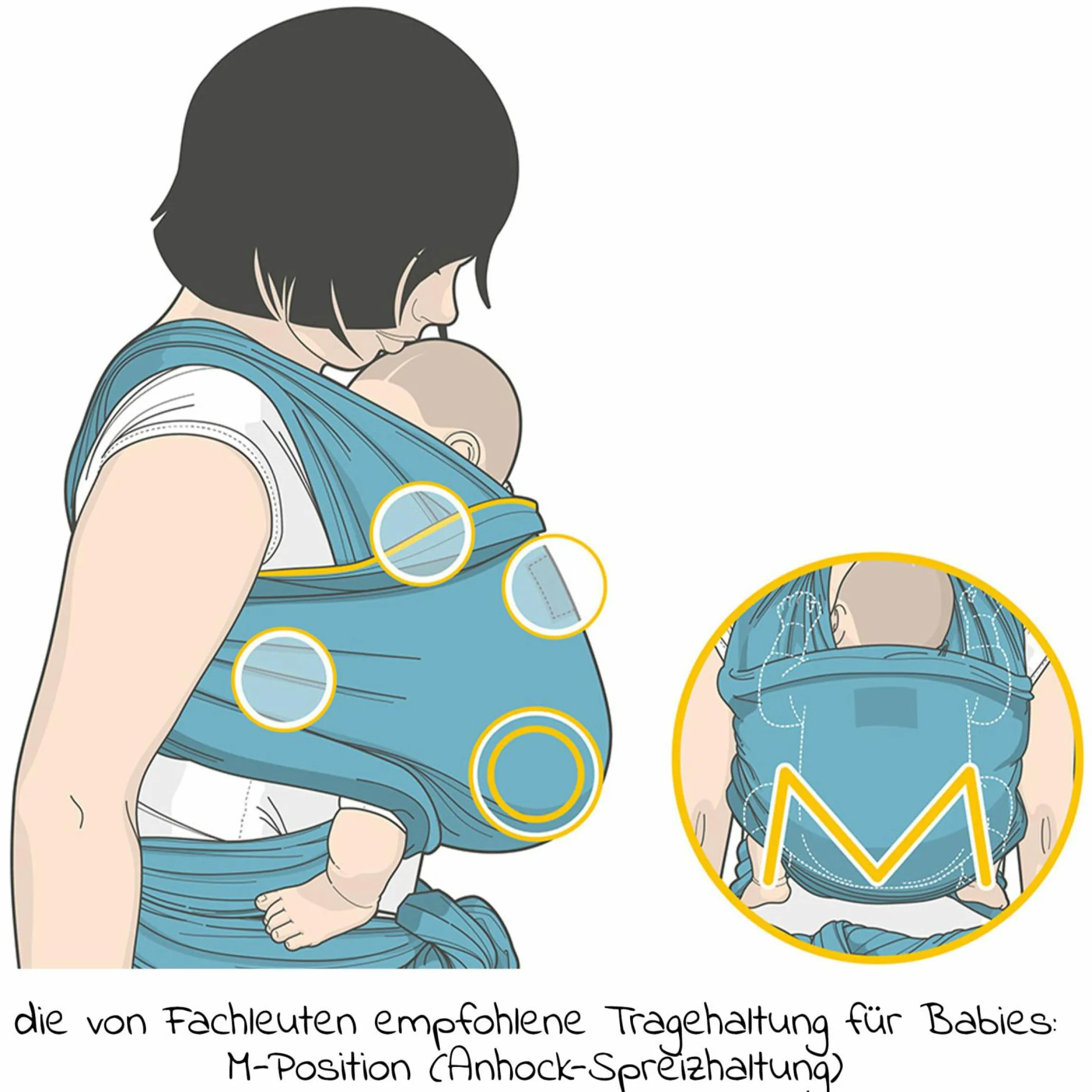 Babytragetuch Sling elastisch 510 x 60 cm für Neugeborene ab 3,5 kg - 15 kg aus 100% Bio-Baumwolle - RainbowDay - Sand Print
