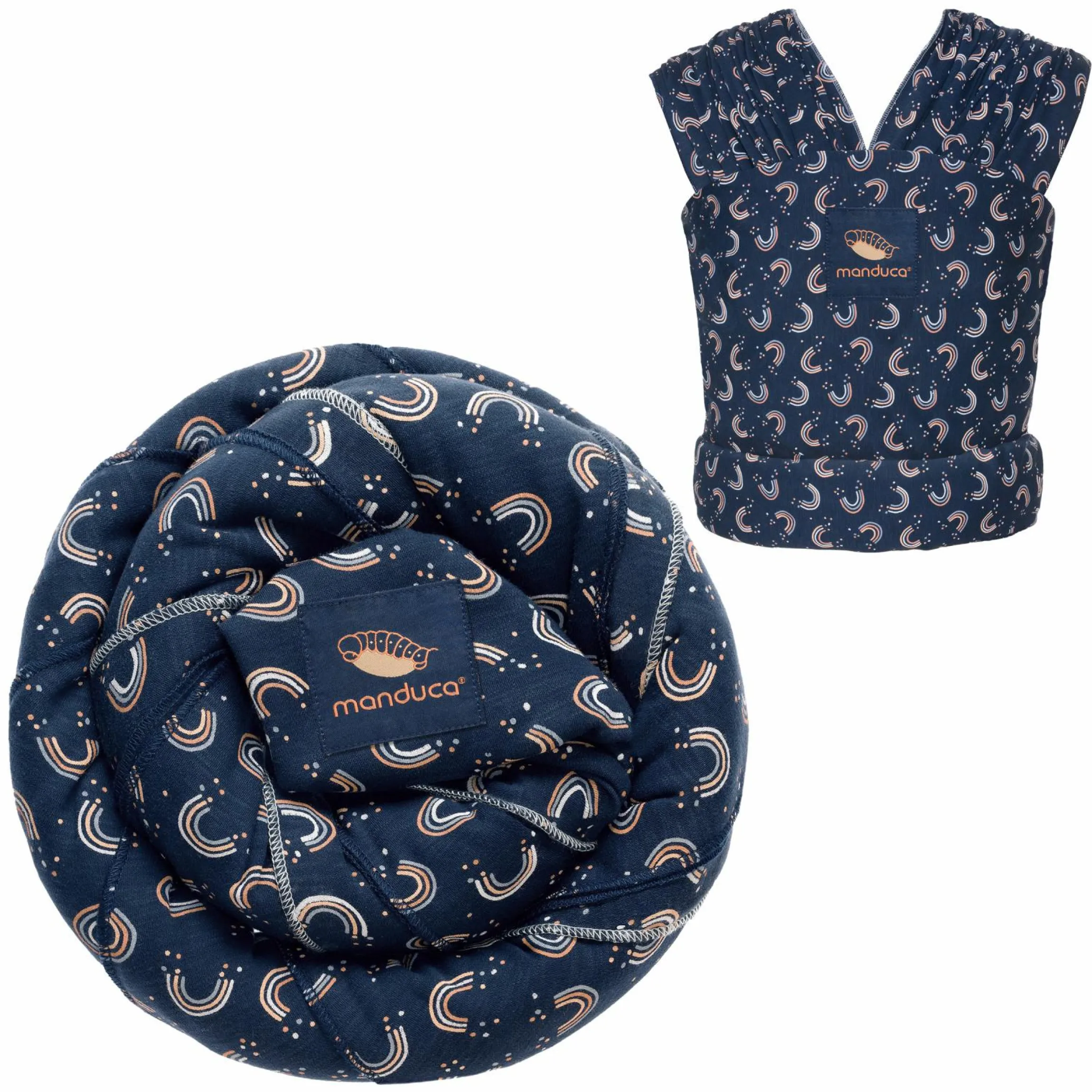 Babytragetuch Sling elastisch 510 x 60 cm für Neugeborene ab 3,5 kg - 15 kg aus 100% Bio-Baumwolle - RainbowNight - Navy Print
