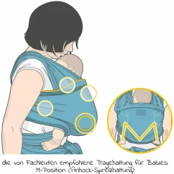 Babytragetuch Sling elastisch 510 x 60 cm für Neugeborene ab 3,5 kg - 15 kg aus 100% Bio-Baumwolle - RainbowNight - Navy Print