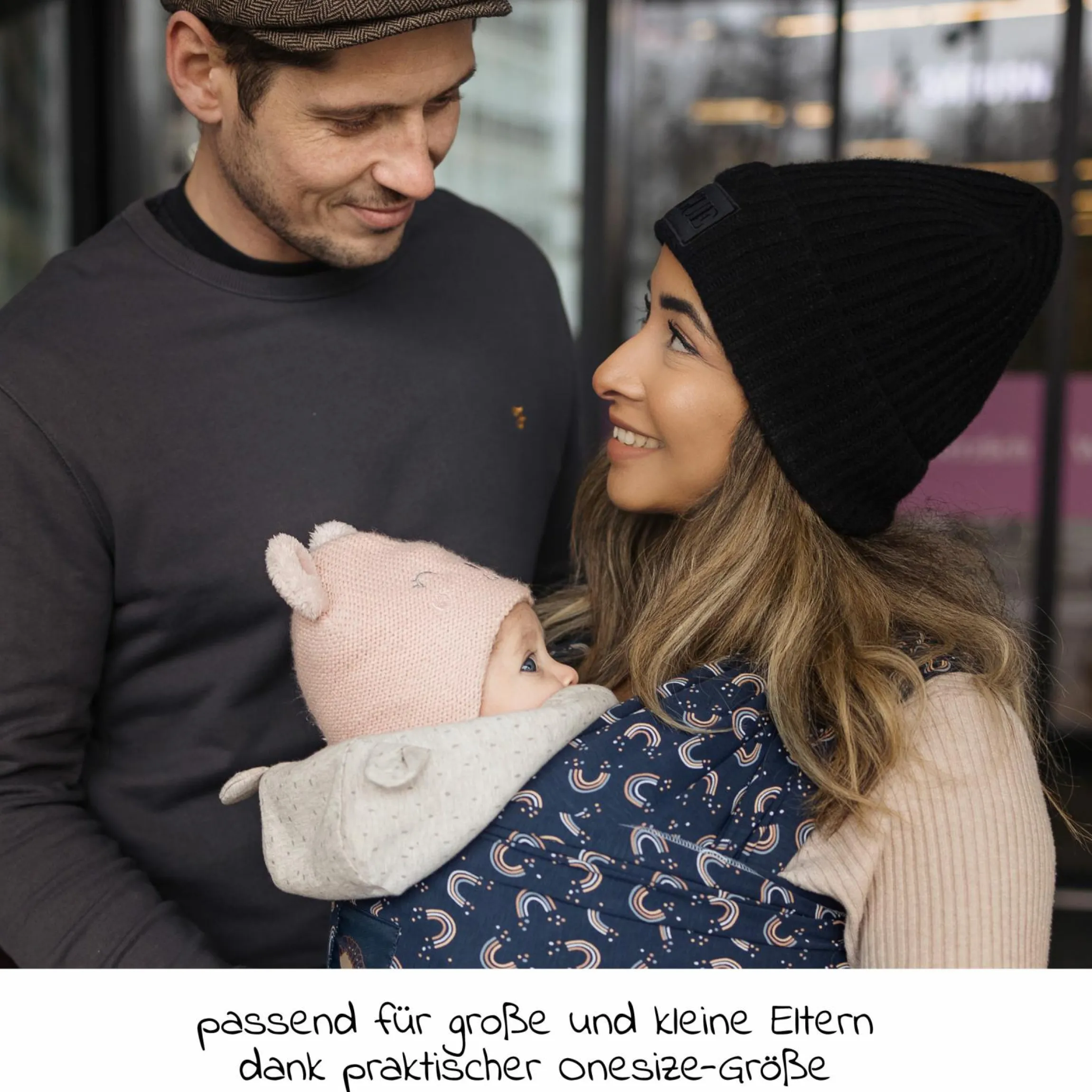 Babytragetuch Sling elastisch 510 x 60 cm für Neugeborene ab 3,5 kg - 15 kg aus 100% Bio-Baumwolle - RainbowNight - Navy Print