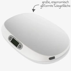 Babywaage BabyCare mit Maßband, ergonomische Wiegeschale, Tarier- und HOLD-Funktion bis 25 kg - Weiß