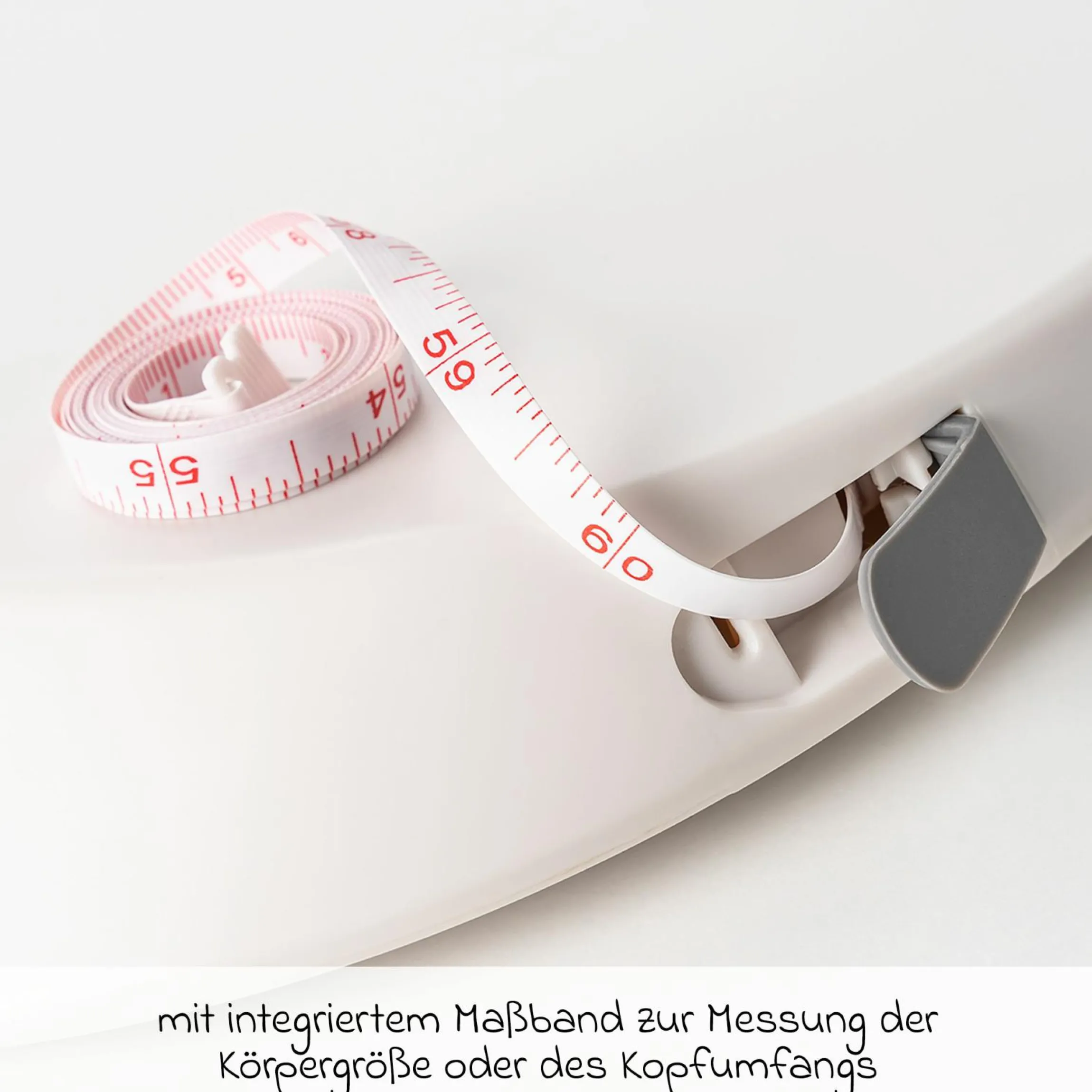 Babywaage BabyCare mit Maßband, ergonomische Wiegeschale, Tarier- und HOLD-Funktion bis 25 kg - Weiß