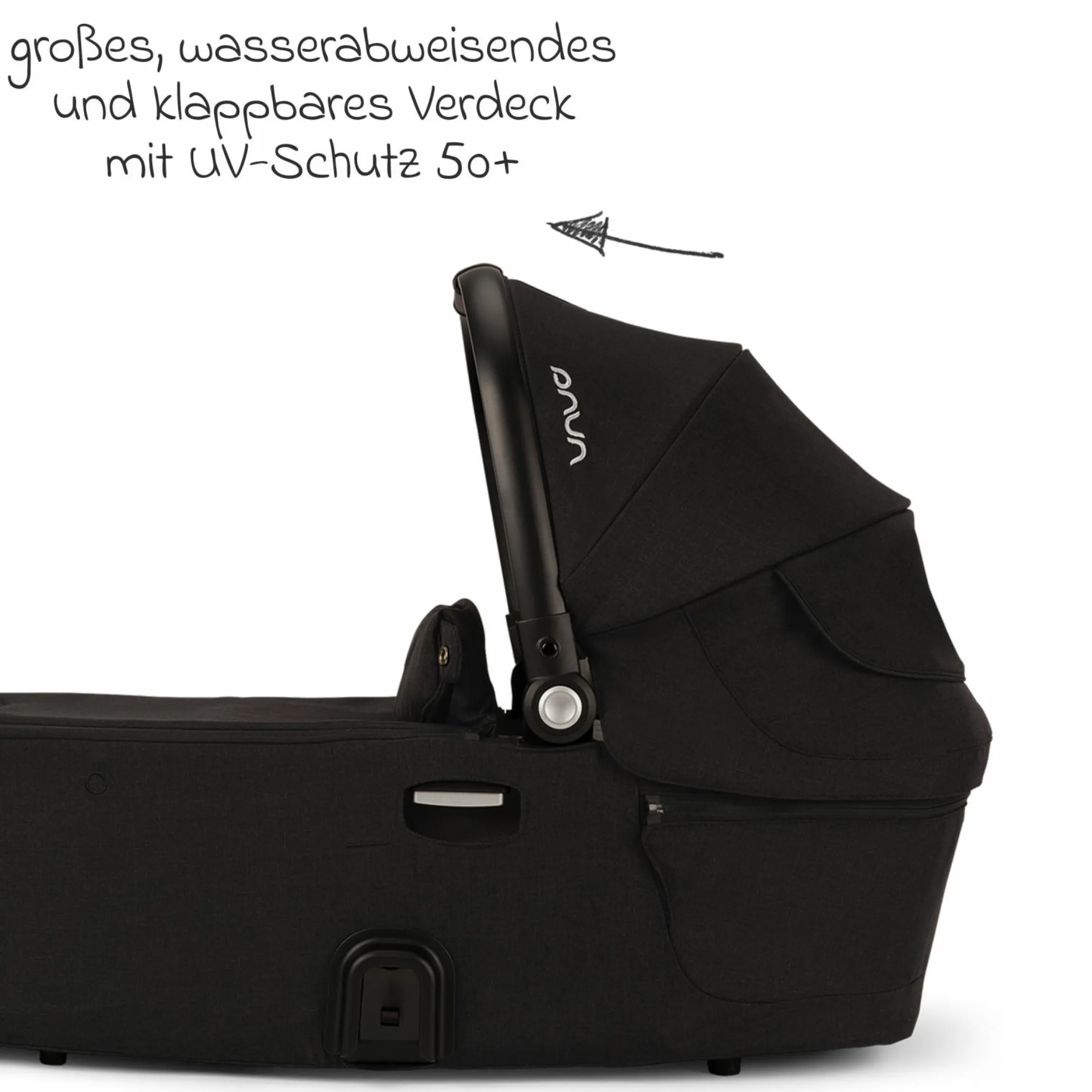 Babywanne DEMI next faltbar ab Geburt bis 9 Monate mit Sichtschutz, Belüftungsfenster inkl. Matratze & Regenschutz - Caviar - Kollektion 2025