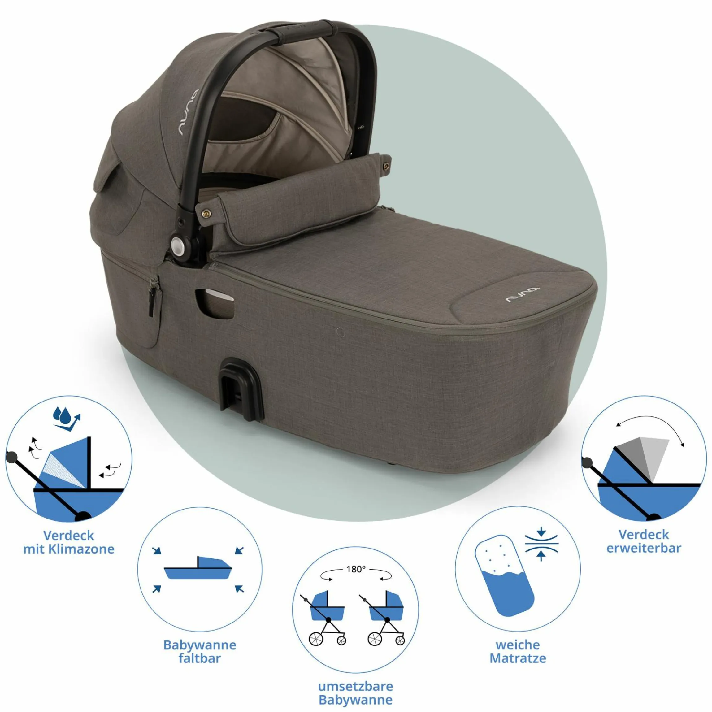 Babywanne DEMI next faltbar ab Geburt bis 9 Monate mit Sichtschutz, Belüftungsfenster inkl. Matratze & Regenschutz - Granite - Kollektion 2025