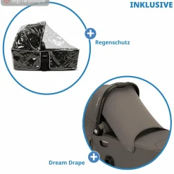 Babywanne DEMI next faltbar ab Geburt bis 9 Monate mit Sichtschutz, Belüftungsfenster inkl. Matratze & Regenschutz - Granite - Kollektion 2025