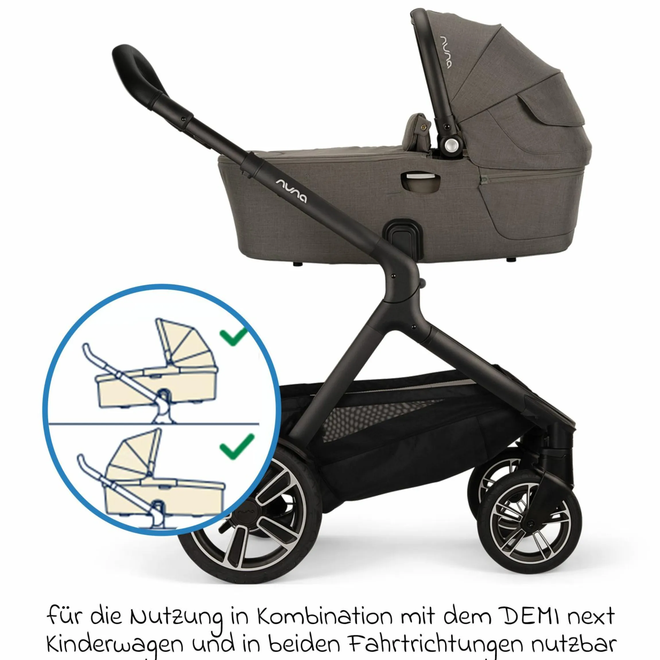 Babywanne DEMI next faltbar ab Geburt bis 9 Monate mit Sichtschutz, Belüftungsfenster inkl. Matratze & Regenschutz - Granite - Kollektion 2025