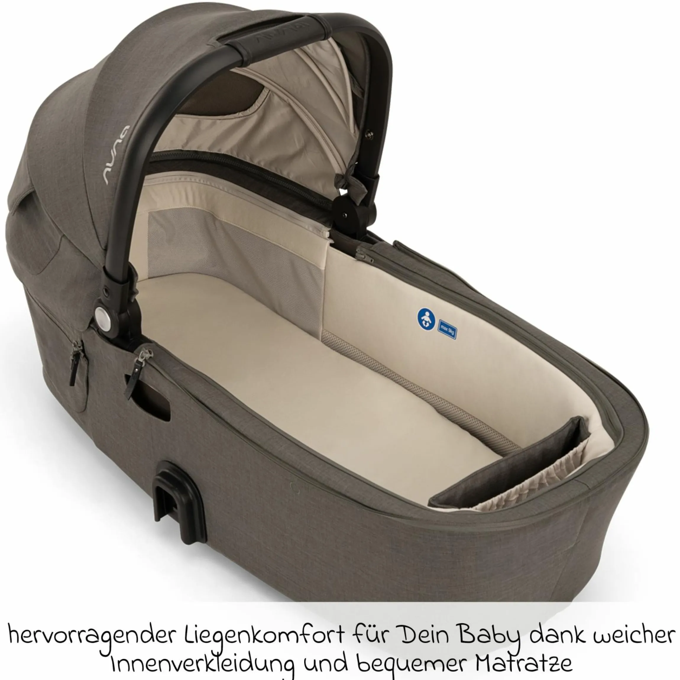 Babywanne DEMI next faltbar ab Geburt bis 9 Monate mit Sichtschutz, Belüftungsfenster inkl. Matratze & Regenschutz - Granite - Kollektion 2025