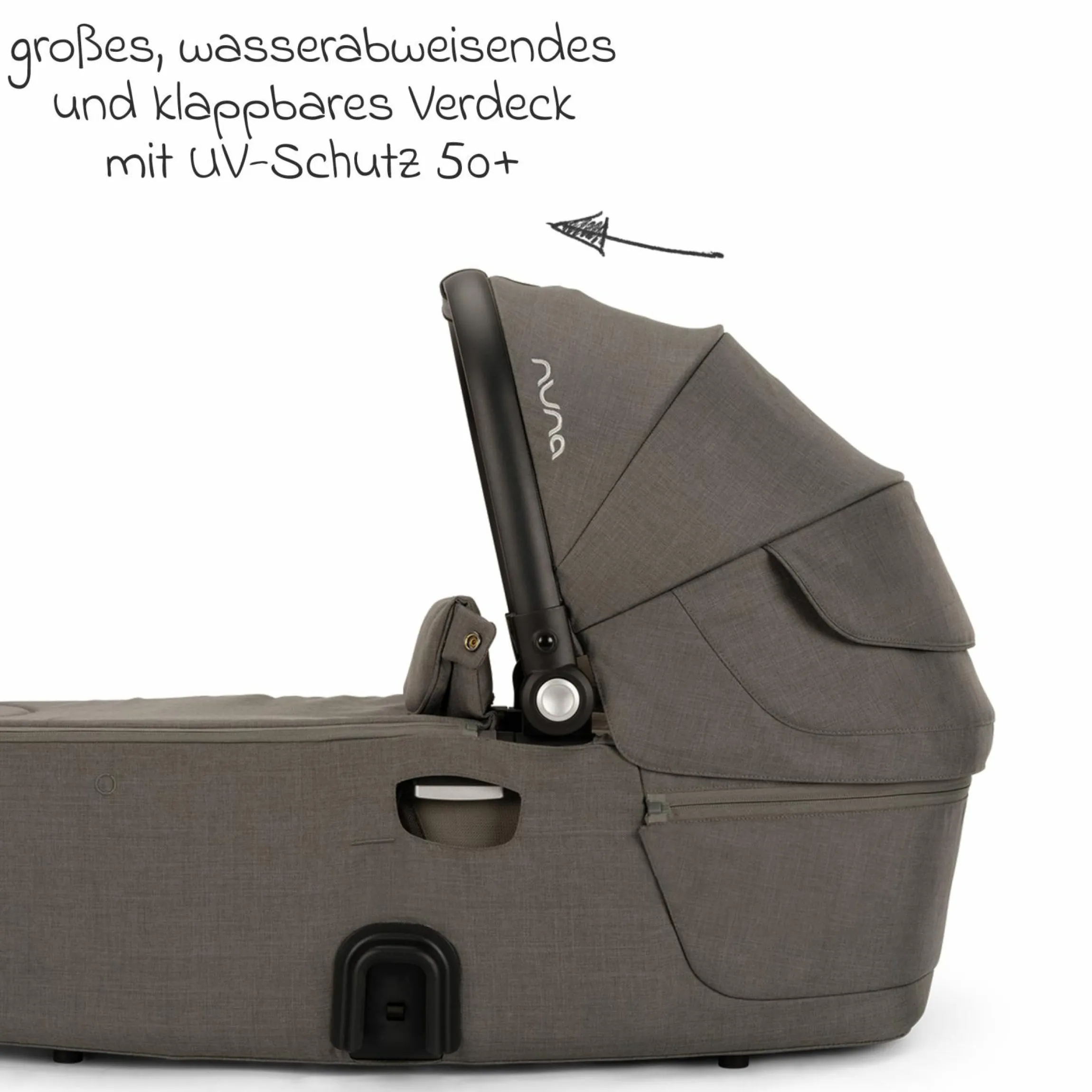 Babywanne DEMI next faltbar ab Geburt bis 9 Monate mit Sichtschutz, Belüftungsfenster inkl. Matratze & Regenschutz - Granite - Kollektion 2025