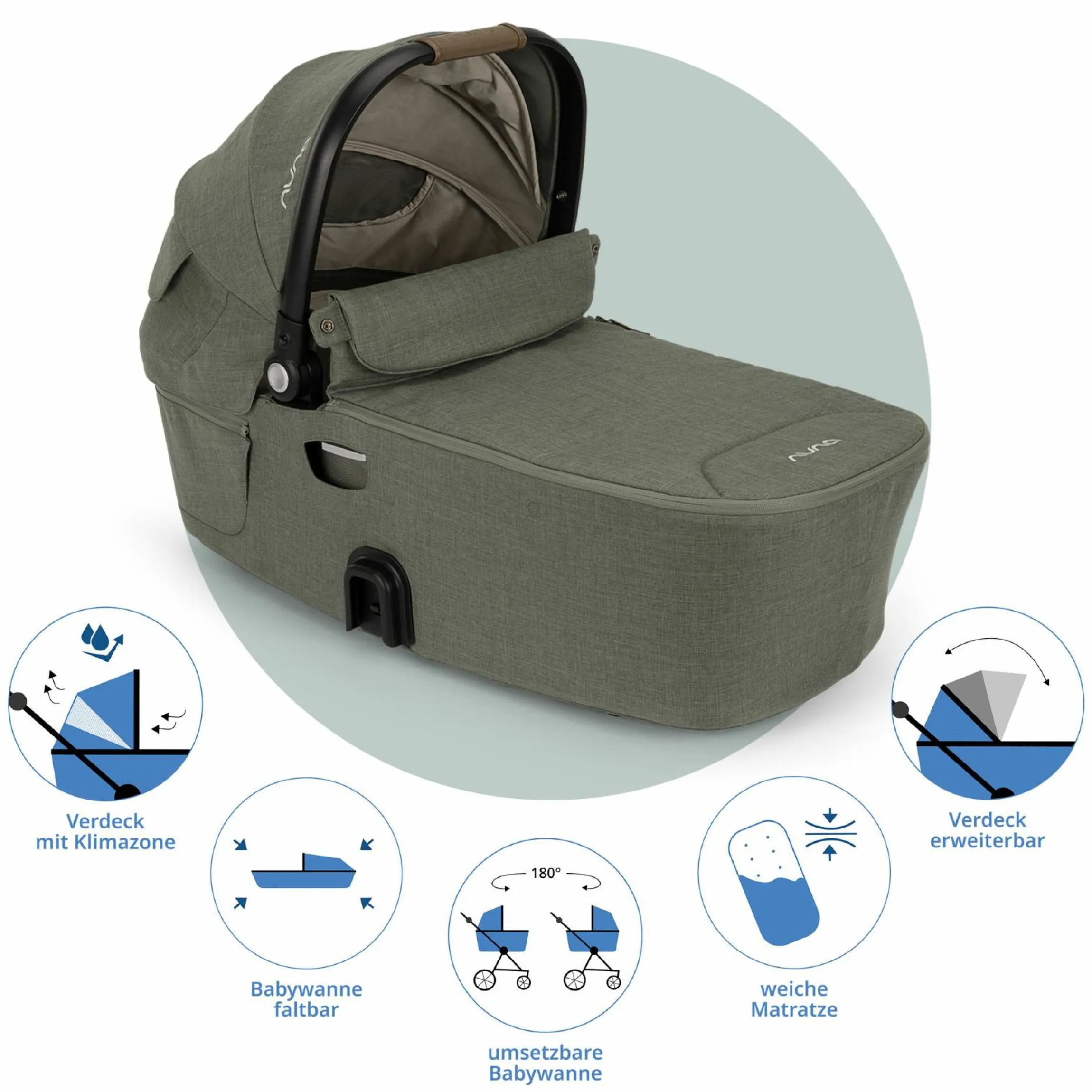 Babywanne DEMI next faltbar ab Geburt bis 9 Monate mit Sichtschutz, Belüftungsfenster inkl. Matratze & Regenschutz - Pine - Kollektion 2025