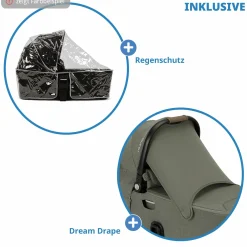 Babywanne DEMI next faltbar ab Geburt bis 9 Monate mit Sichtschutz, Belüftungsfenster inkl. Matratze & Regenschutz - Pine - Kollektion 2025