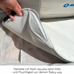 Babywanne MIXX next ab Geburt bis 9 Monate mit Sichtschutz, Belüftungsfenster inkl. Matratze & Regenschutz - Granite - Kollektion 2025