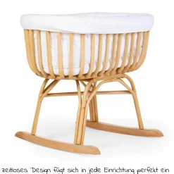 Babywiege / Stubenbett Rattan 80x40 mit Schaukelkufen inkl. Matratze + Nestchen - Ecru