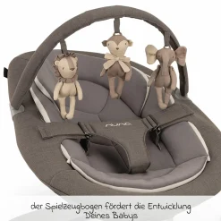Babywippe LEAF grow ab Geburt - 60 kg inkl. Spielbügel mit 3 Spielfiguren - Granite - Kollektion 2025