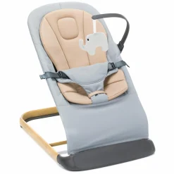 Babywippe Rocker mit 3 verstellbaren Positionen und Spielbügel mit Plüschfigur - Grau Beige