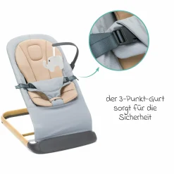 Babywippe Rocker mit 3 verstellbaren Positionen und Spielbügel mit Plüschfigur - Grau Beige