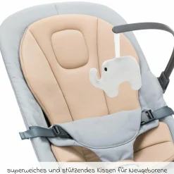 Babywippe Rocker mit 3 verstellbaren Positionen und Spielbügel mit Plüschfigur - Grau Beige