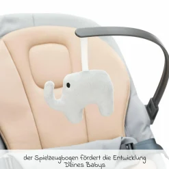 Babywippe Rocker mit 3 verstellbaren Positionen und Spielbügel mit Plüschfigur - Grau Beige