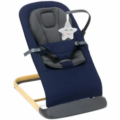 Babywippe Rocker mit 3 verstellbaren Positionen und Spielbügel mit Plüschfigur - Marine Grau