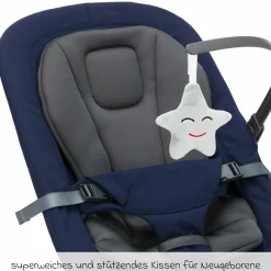 Babywippe Rocker mit 3 verstellbaren Positionen und Spielbügel mit Plüschfigur - Marine Grau