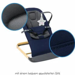 Babywippe Rocker mit 3 verstellbaren Positionen und Spielbügel mit Plüschfigur - Marine Grau