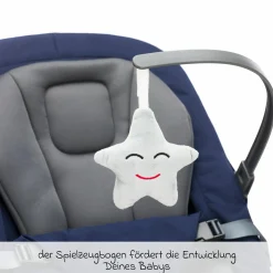Babywippe Rocker mit 3 verstellbaren Positionen und Spielbügel mit Plüschfigur - Marine Grau