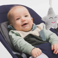 Babywippe Rocker mit 3 verstellbaren Positionen und Spielbügel mit Plüschfigur - Marine Grau