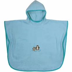 Bade-Poncho 75 x 60 cm - Stickerei Pinguine - Eisblau