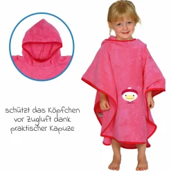 Bade-Poncho 75 x 60 cm - Stickerei Ente - Pink
