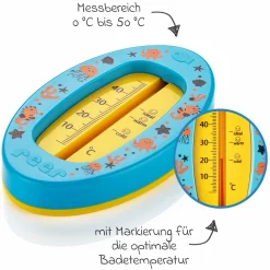 Badethermometer oval mit Markierung für die optimale Badethemperatur, quecksilberfrei - Blau
