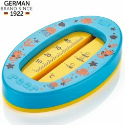 Badethermometer oval mit Markierung für die optimale Badethemperatur, quecksilberfrei - Blau