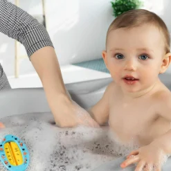 Badethermometer oval mit Markierung für die optimale Badethemperatur, quecksilberfrei - Blau
