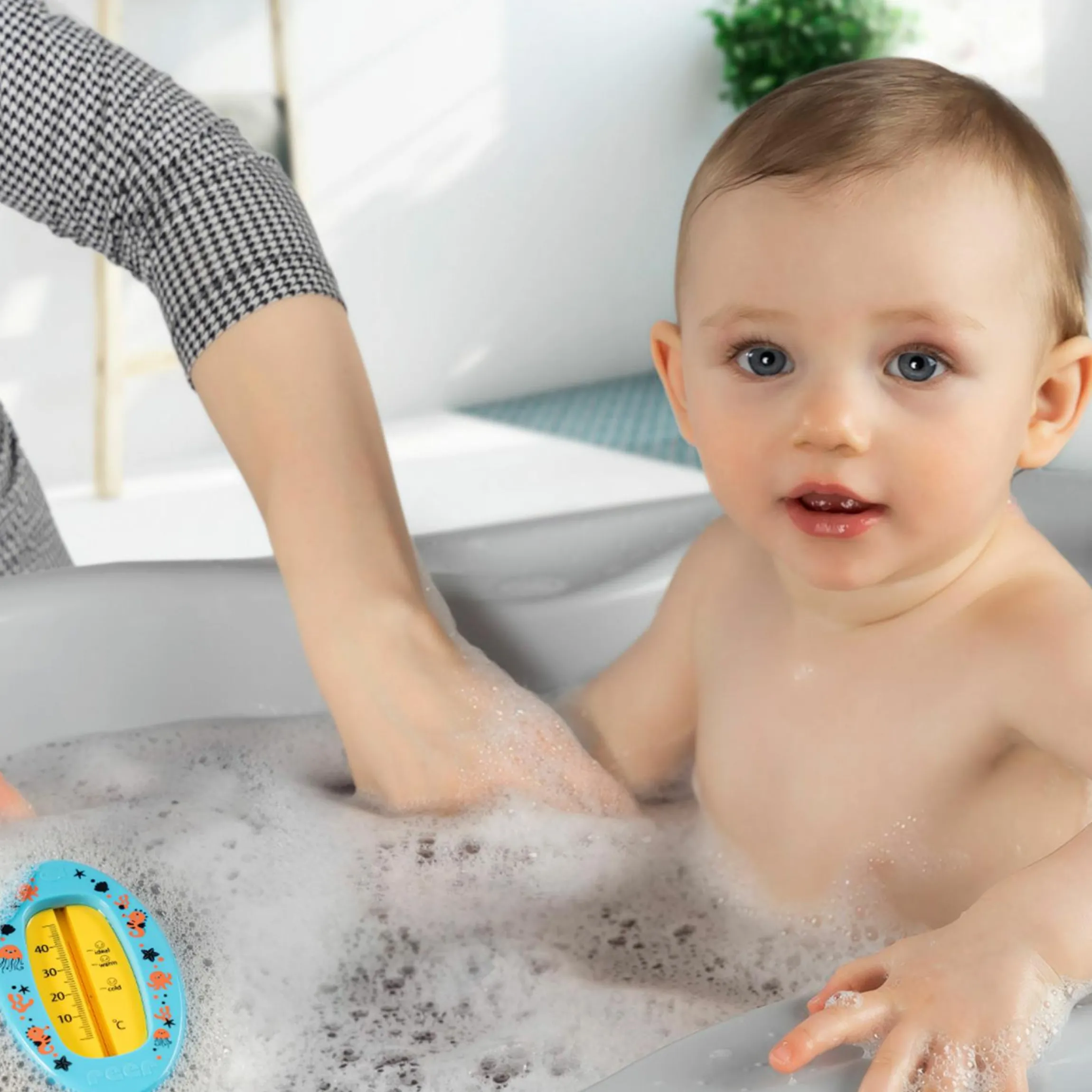 Badethermometer oval mit Markierung für die optimale Badethemperatur, quecksilberfrei - Blau