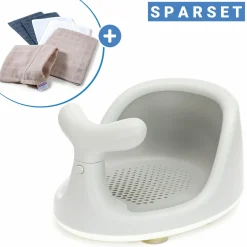 Badewannensitz Wal in ergonomischem Design mit rutschfesten Saugnäpfen inkl. 6er Pack Waschhandschuhe - Grau